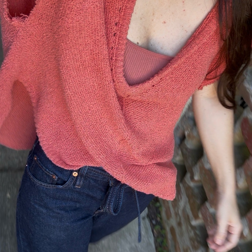 Free People Coral Knit Top